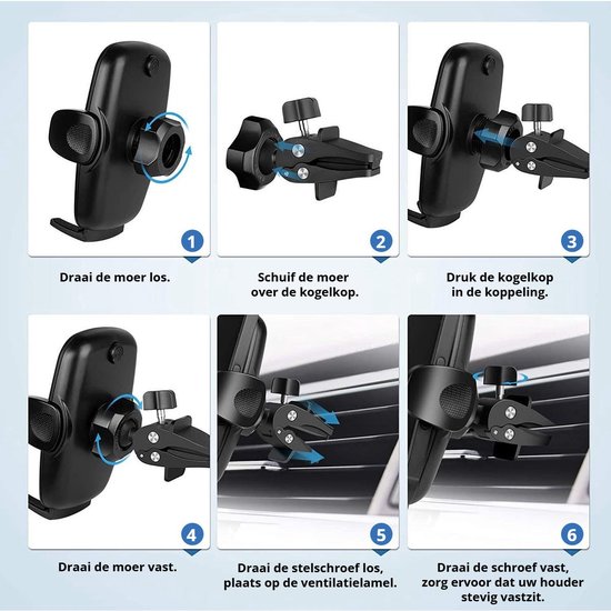 Telefoonhouders Auto Ventilatie - Gsm houder auto - Stevige Clip met Haak - One Button Release - 360° Rotatie - voor 4-7 Inches Phones, Iphone, Sumsung etc.