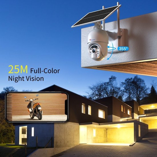 Ctronics 2K 3MP WiFi-bewakingscamera voor buiten met zonnepaneel, draadloze IP-camera met oplaadbare batterij, PIR-bewegingssensor, kleurennachtzicht, tweewegsaudio, IP66 — afbeelding 2
