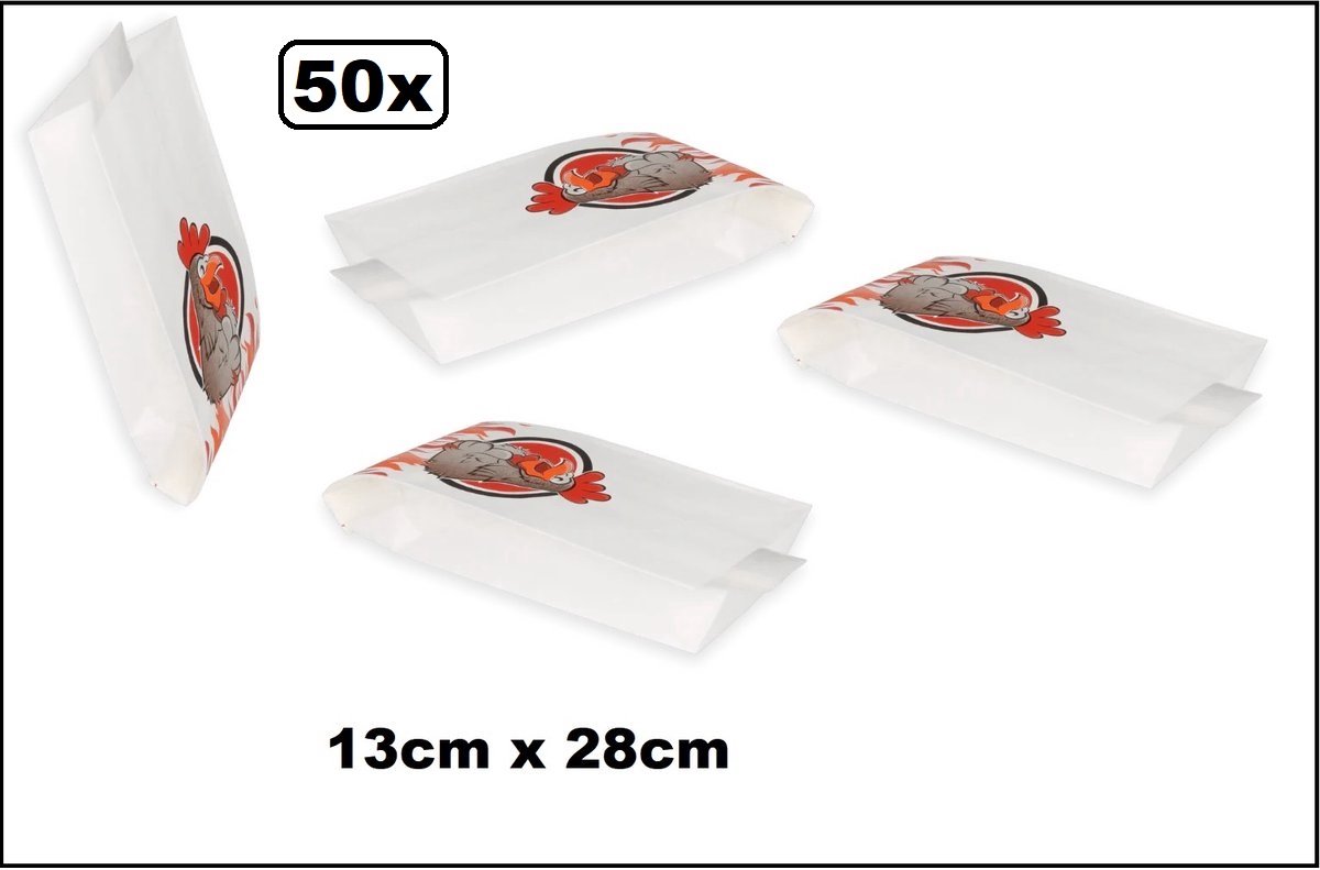50x Kip grilzak middel 13cm x 28cm - geschikt voor magnetron en oven - grill kip kluiven eten restaurant kippen