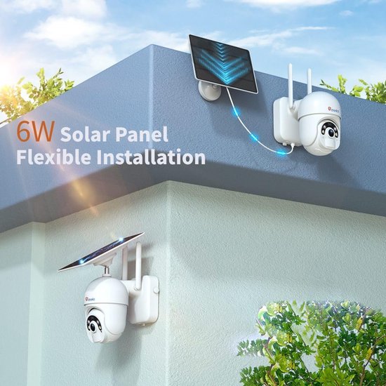 Ctronics 2K 3MP WiFi-bewakingscamera voor buiten met zonnepaneel, draadloze IP-camera met oplaadbare batterij, PIR-bewegingssensor, kleurennachtzicht, tweewegsaudio, IP66 — afbeelding 5