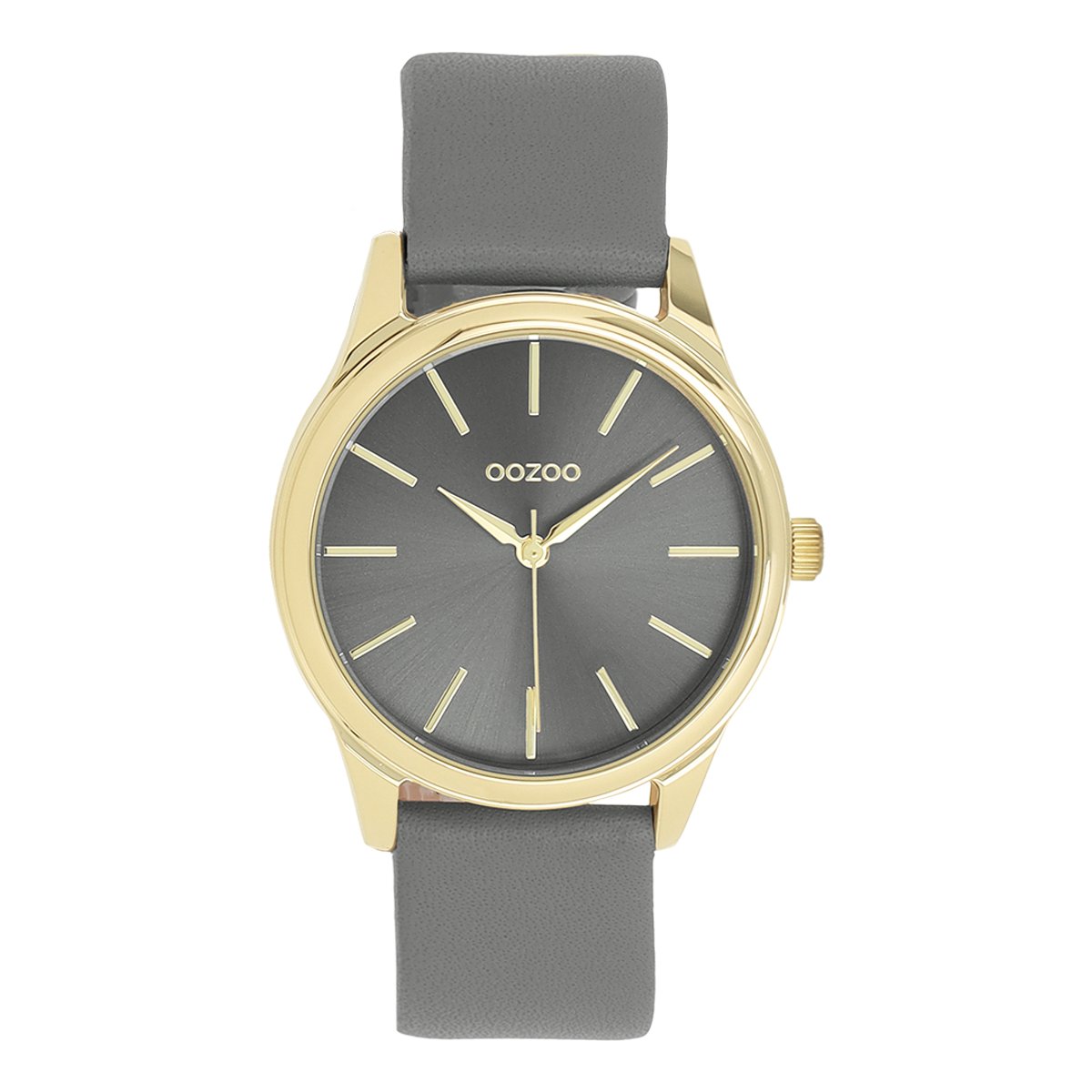 OOZOO Timepieces - Goudkleurige OOZOO horloge met donker grijze leren band - C11679
