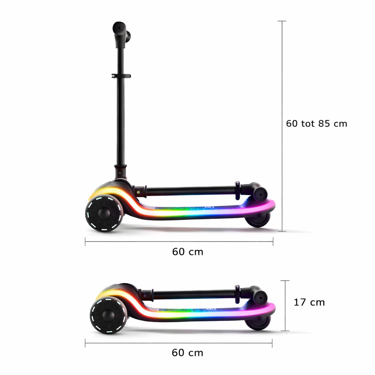 GoudenGracht Kinderstep 2026 - Volledig LED verlichting - 20 Lichtstanden - Step - Kinderstep 3 Wielen - Van 3 tot 8 jaar - Verstelbaar Stuur 60-85 cm - Opvouwbaar — afbeelding 10