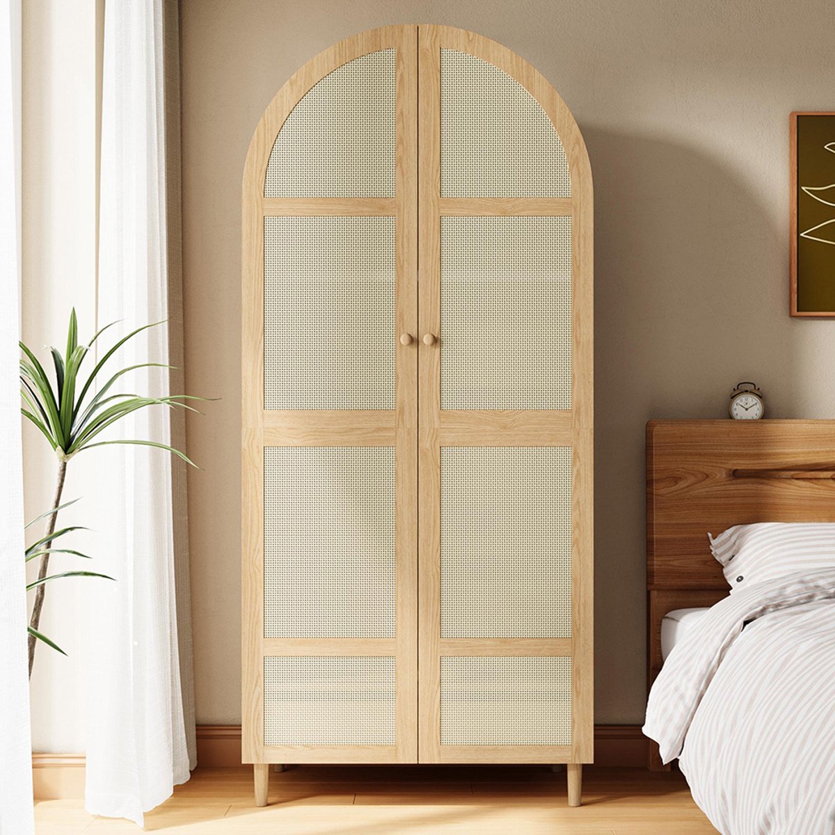 BLACKCOLORS Moderne kast met gebogen deuren, royale opbergruimte, met kledingroede en lades, luxe kast, geschikt voor slaapkamers en hallen