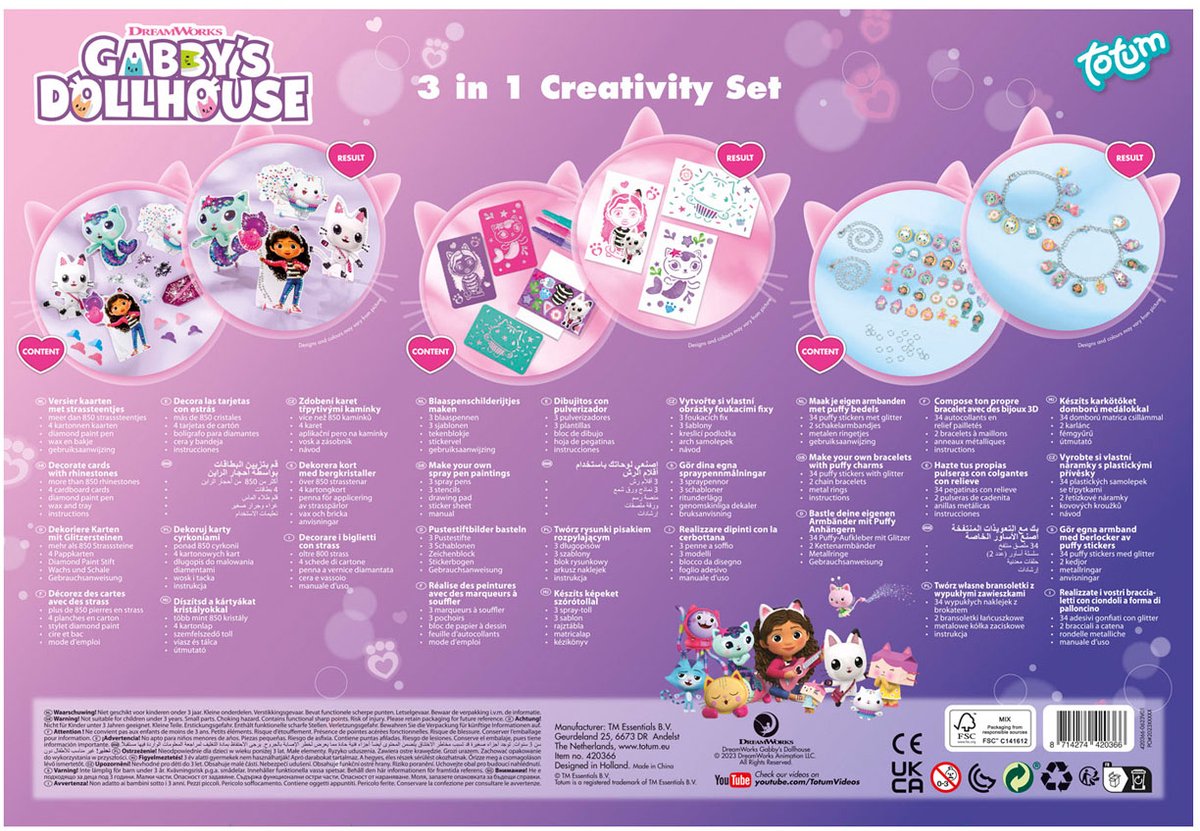 Gabby's Poppenhuis Totum knutselpakket XL 3 in 1 bedel armbandjes maken speelgoed meisjes, diamond paint, spraypens en sjablonen - Gabby's Dollhouse cadeautip knutselen creatief speelgoed — afbeelding 8