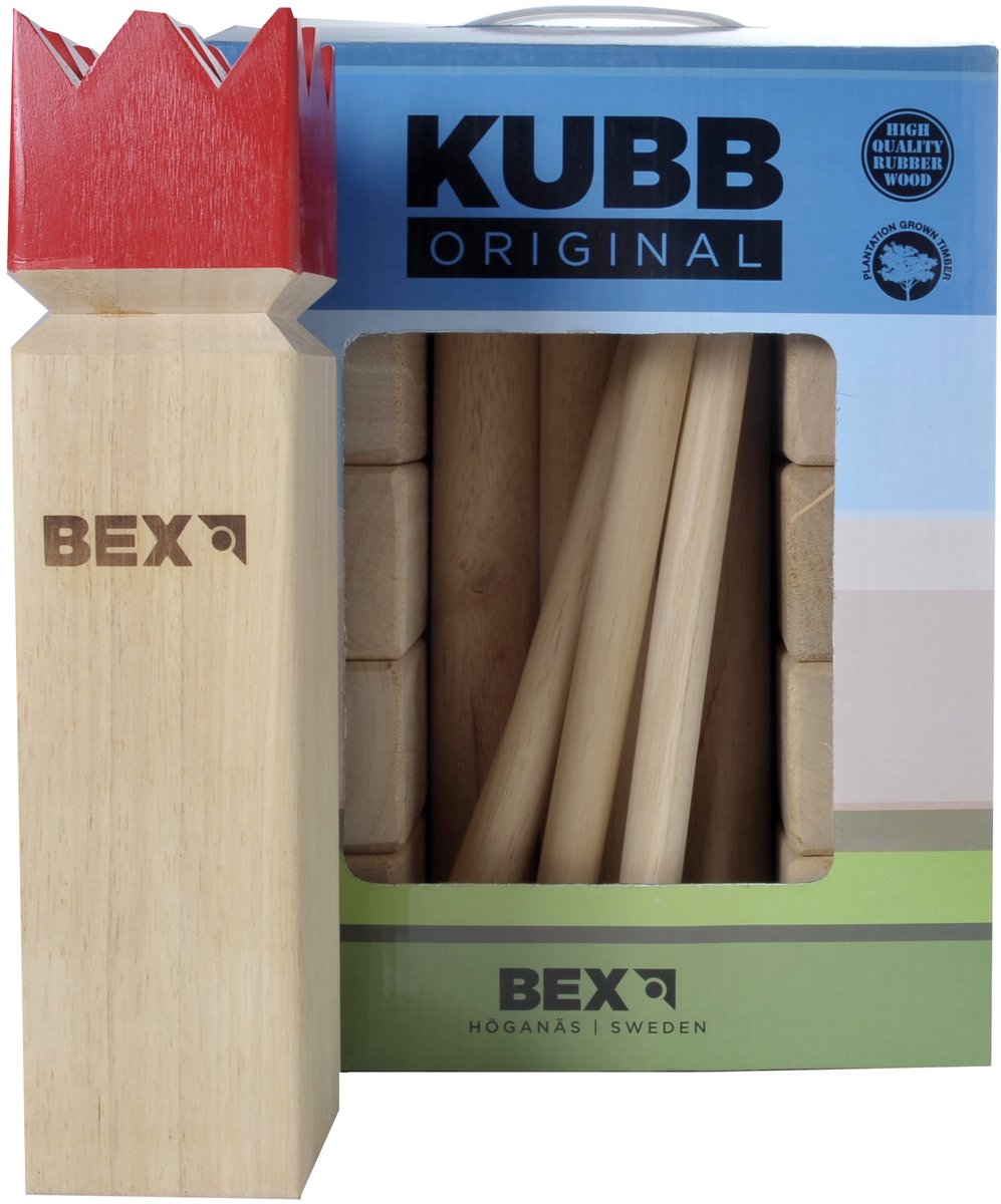 Bex Kubb Original – Zweeds Vikingschaak – Premium Buitenspel – Massief Rubberhout – Koning Met Rode Kroon – Vanaf 8 Jaar – Inclusief Draagtas — afbeelding 6