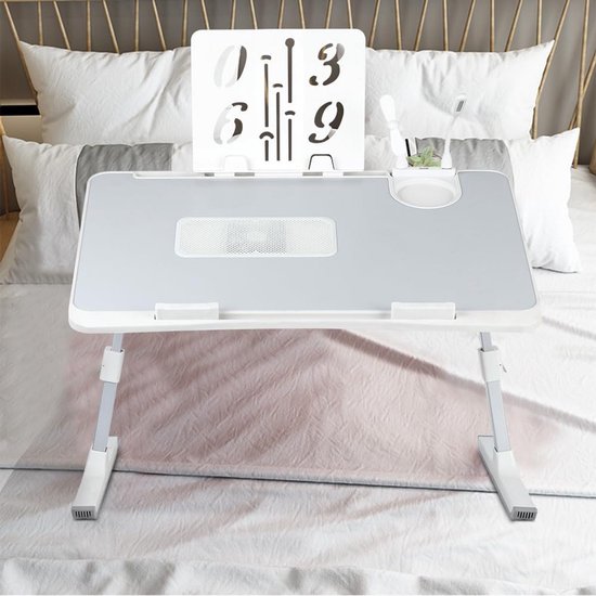 Inklapbaar Laptop Tafelbed Bureau met Verstelbare Poten voor Werk en Lezen - 60x40 cm — afbeelding 2
