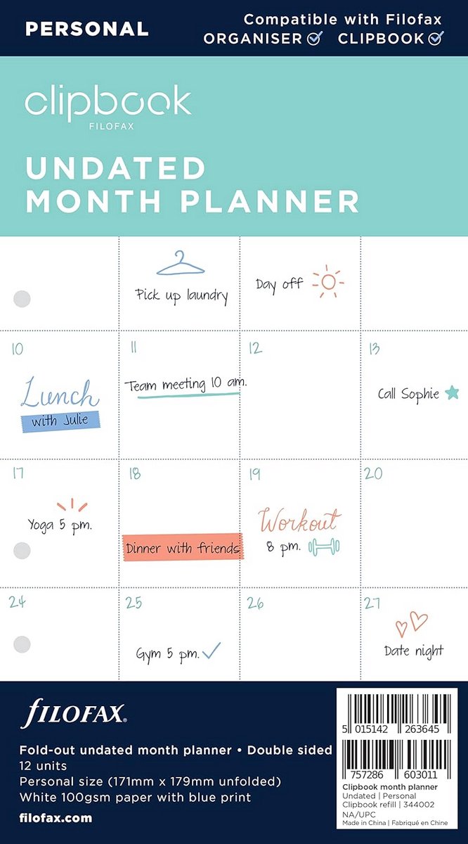 Ongedateerde Maandplanner Clipbook - Flexibele Agenda Inleg