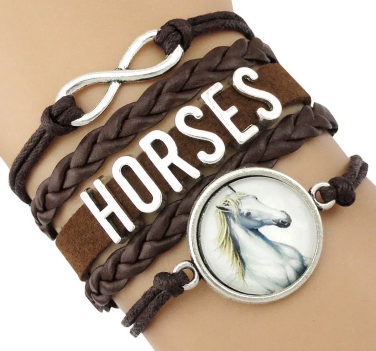 12Getit Armbandje Bruin met paarden (Horses) hangertje.