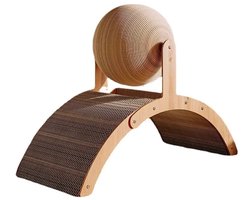 HOB Kattenkrabplank met bal - 2-in-1 - Hout & Sisal - Katten speelgoed - Krabmeubel - Kattenkrabpaal - Krabbal - Kattenspeeltjes - Krabbol