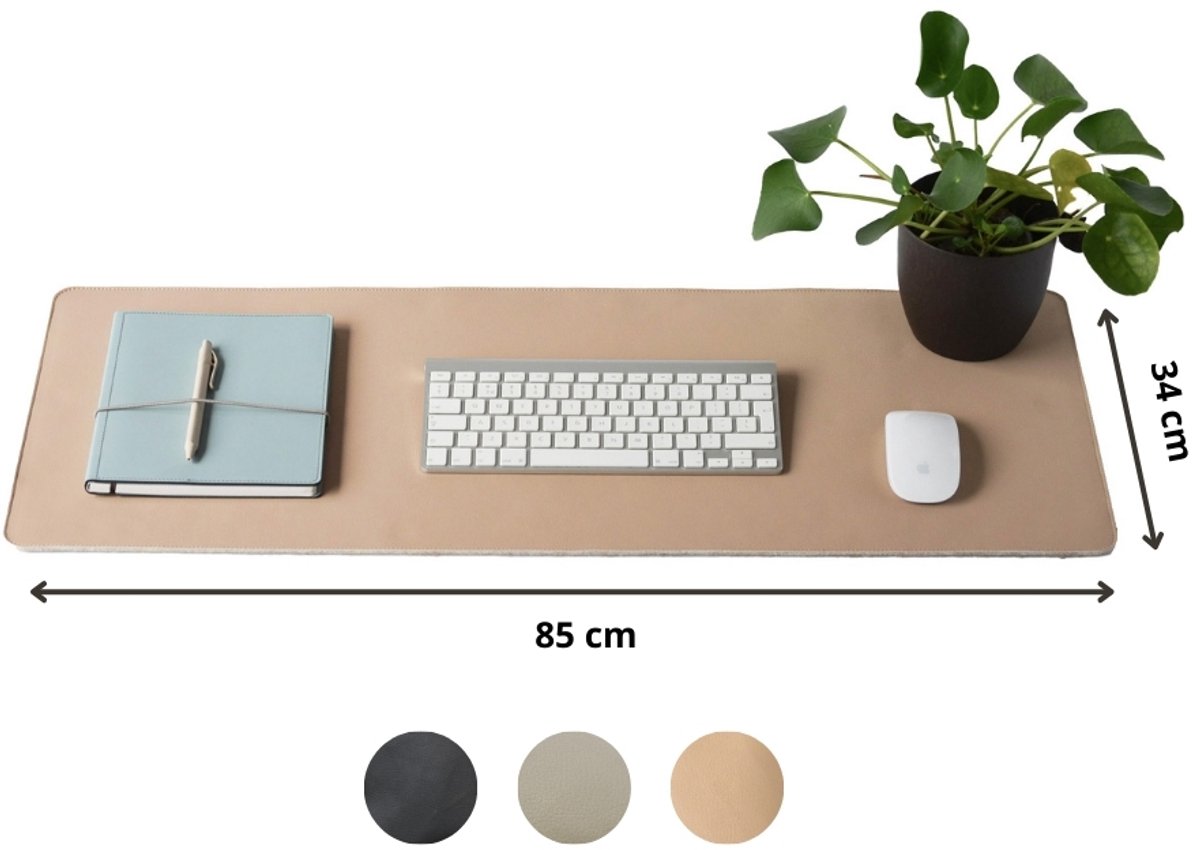Bureau onderlegger - 85 x 34 cm - Vegan Leer - Beige - Bureaumat - Muismat XXL - Antislip - Waterafstotend - Ray | Made out of
