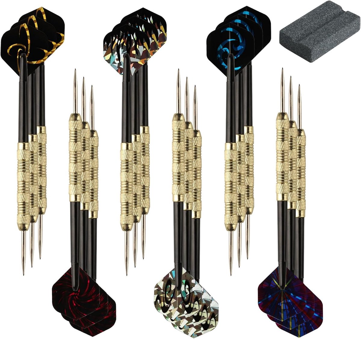 Dartpijlen - Dart Flights - Dartpijlen Set - Professionele Dartpijlen Set - Cadeau - Set van 18 Dartpijlen met Metalen Punt Inclusief 1 V Dartslijper - van Imperatoris
