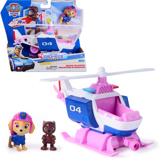 PAW Patrol - Search & Rescue - Hélicoptère Skye avec 2 figurines et fonction de rétraction - Véhicules jouets