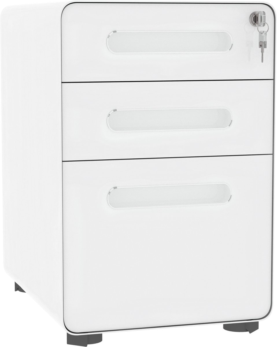 Ladeblok met Slot - Archiefkast op Wielen - Lades voor Hangmappen - Kantoorkast van Staal - 39x48x59 cm - Wit