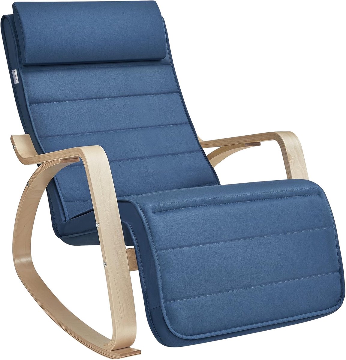 Hoppa! Gebogen Houten Stoel - Middernachtblauw, Houtachtige Kleur - Berkenhout, Metaal, Schuim, Katoen-Polyester Stof - 125 x 67 x 91 cm (B x D x H)