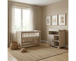 Born Lucky Mick Babykamer 2 Delig Compleet – Baby bed 60x120 cm & Commode – Clay & Oak