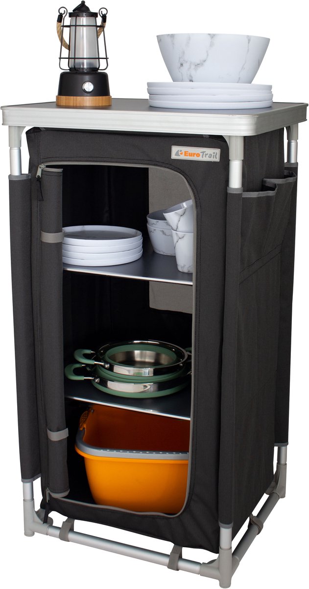 Eurotrail Nice Hoge Campingkast - Opvouwbaar - Lichtgewicht - Aluminium - Ruimtebesparend - Stabiel en Duurzaam van Merkloos — afbeelding 4