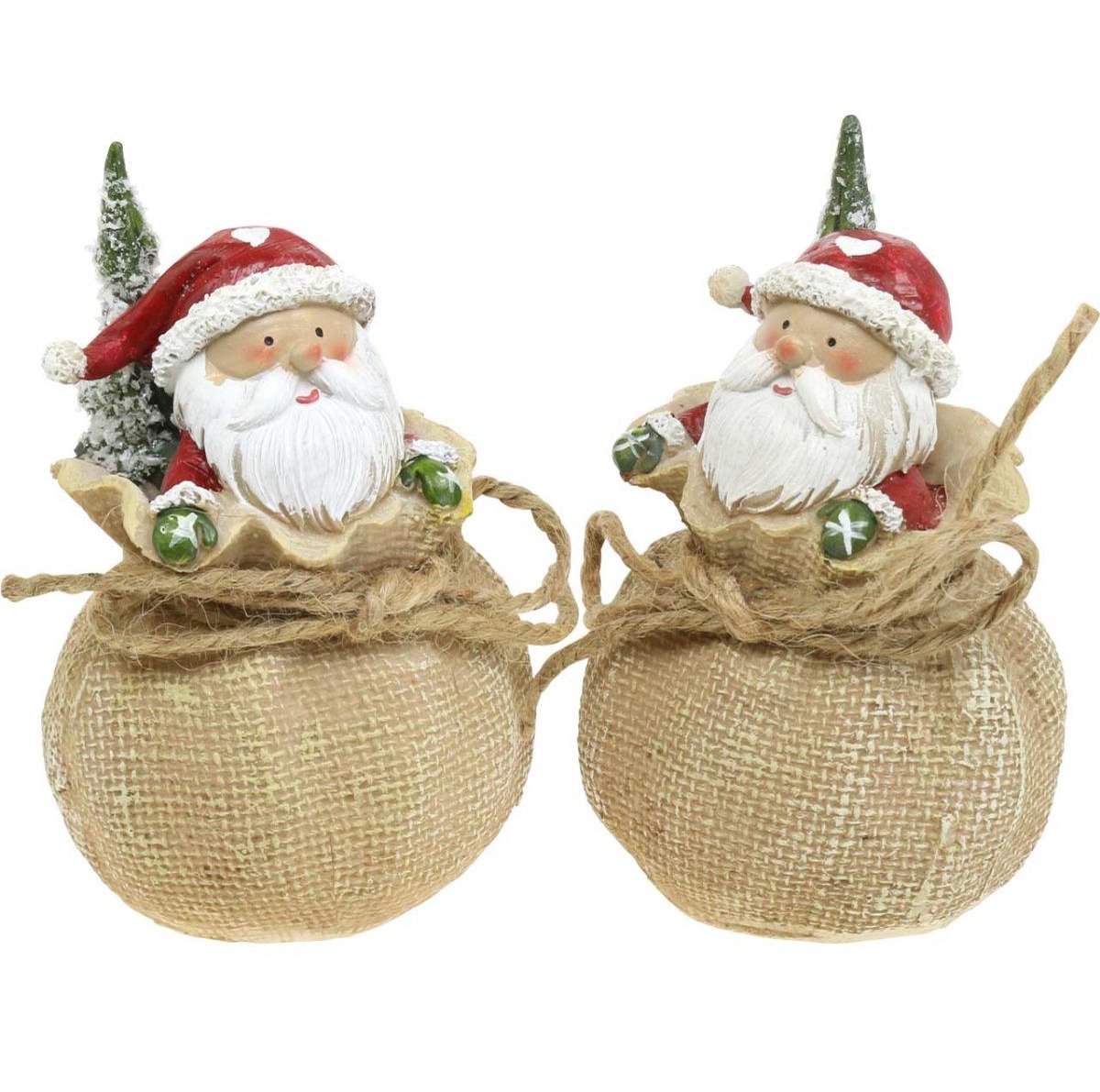 Decoratief figuur Kerstman in zak Kerstdecoratie Ø8cm/H13cm 2 st, 2 St