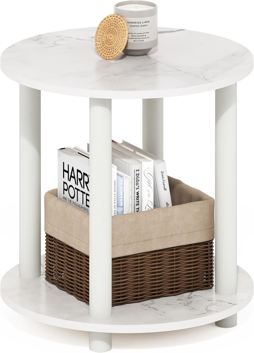 ACEP Ronde houten bijzettafel - Marmer look - 39,50 (B) x 40,41 (H) x 39,50 (D) CM - Bijzettafeltjes woonkamer - Bijzettafels - Bijzettafel rond
