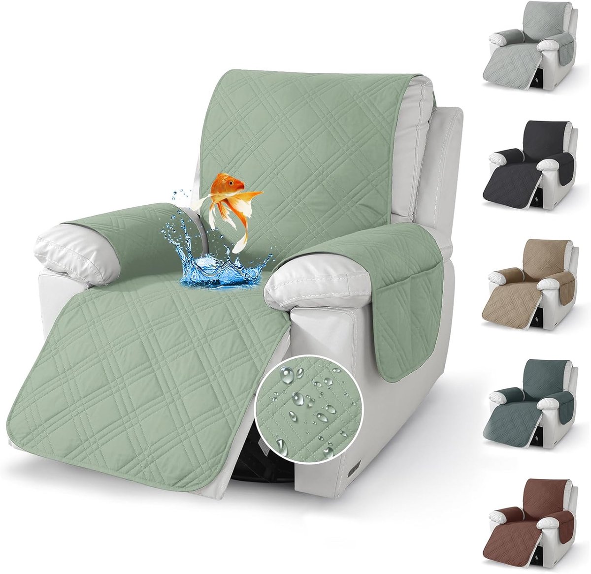 Ynkkvre - Fauteuilbeschermer - relaxstoel hoes met armleuningen en zakken - antislip ontwerp - 59x203 cm - wasbaar op 30°C - bescherming tegen vlekken en huisdieren - mintgroen
