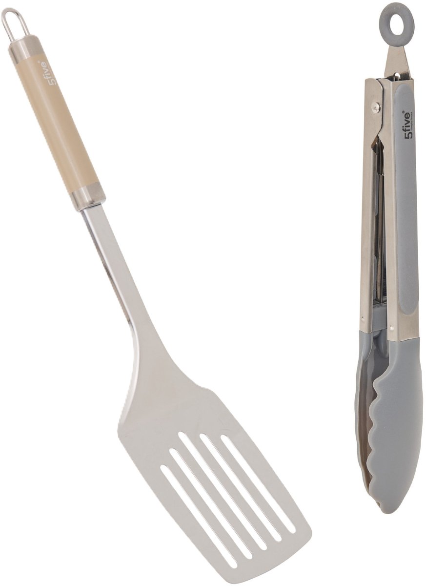 5Five Keukengerei set Paris - keukentang - spatel - zilver/beige - rvs/aluminium