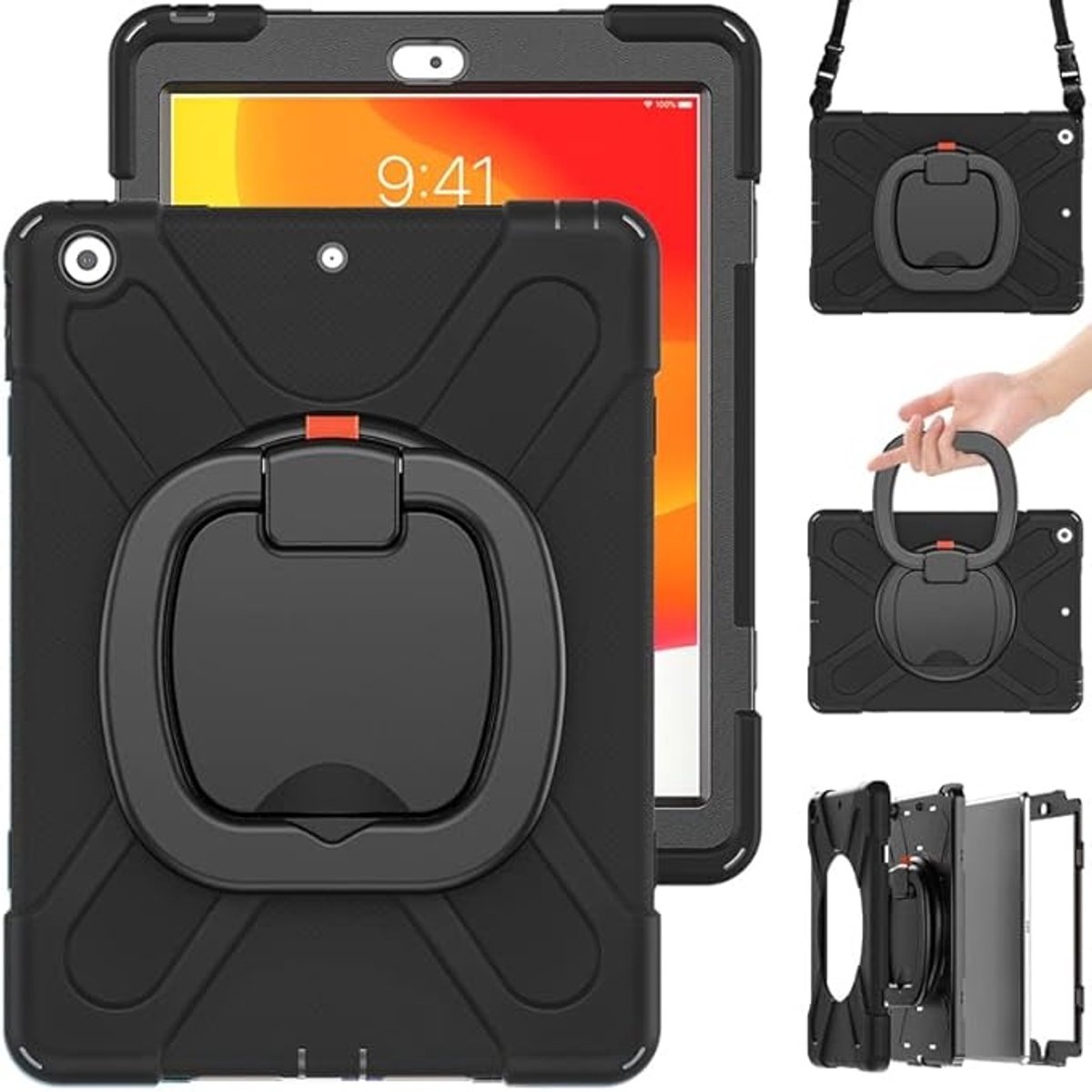 Beschermhoes Galaxy Tab A8 10.5 2021 – Robuuste en draaibare pantserhoes met polsband en verstelbare schouderriem – Zwart