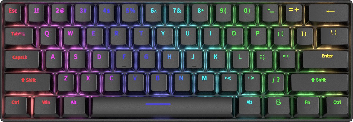 Furycube H61K - Mechanisch Gaming Toetsenbord - 61 Toetsen - Bedraad - RGB Verlichting - Soldeerbare Switches - Zwart