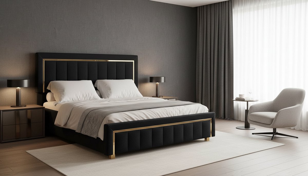 Gestoffeerd Bed 140x200 cm met Hydraulische Opbergruimte – Casa Velluto Nero Luxe Tweepersoonsbed met Gasveer Opbergsysteem, Fluwelen Bekleding, Hoofdeinde & Houten Lattenbodem – Zwart