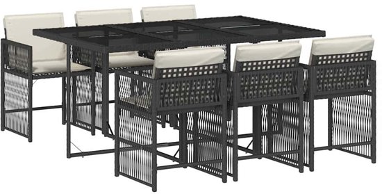 vidaXL - 7-delige - Tuinset - met - kussens - poly - rattan - zwart