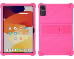 Kinder Tablethoes Geschikt voor Lenovo Tab P12 - Siliconen Back Cover met Kickstand - Kinderhoes met Kickstand - Beschermhoes Roze