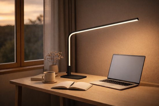 GoudenGracht Scandinavisch Bureaulamp - Bureaulamp Led - 3 Lichtkleuren - Dimbaar - Mightnight black