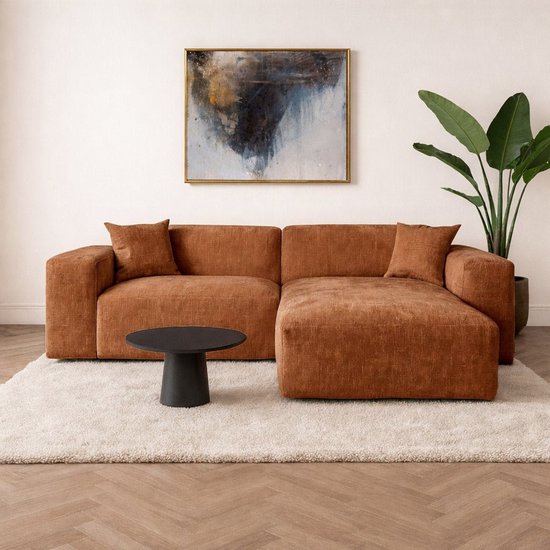 Canapé d'angle Dimehouse cuivre chenille Wayne 264 cm - coin montable à gauche et à droite - Chenille - Scandinave & Basic - 260x80x160
