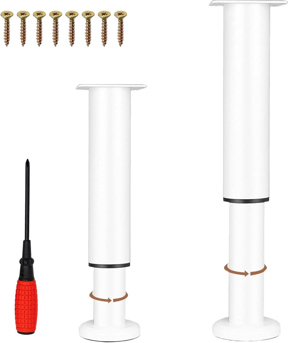 Verstelbare Meubelpoten Wit voor Bank, Tafel, Kast en Bureau (Set van 2, 8-12 cm)
