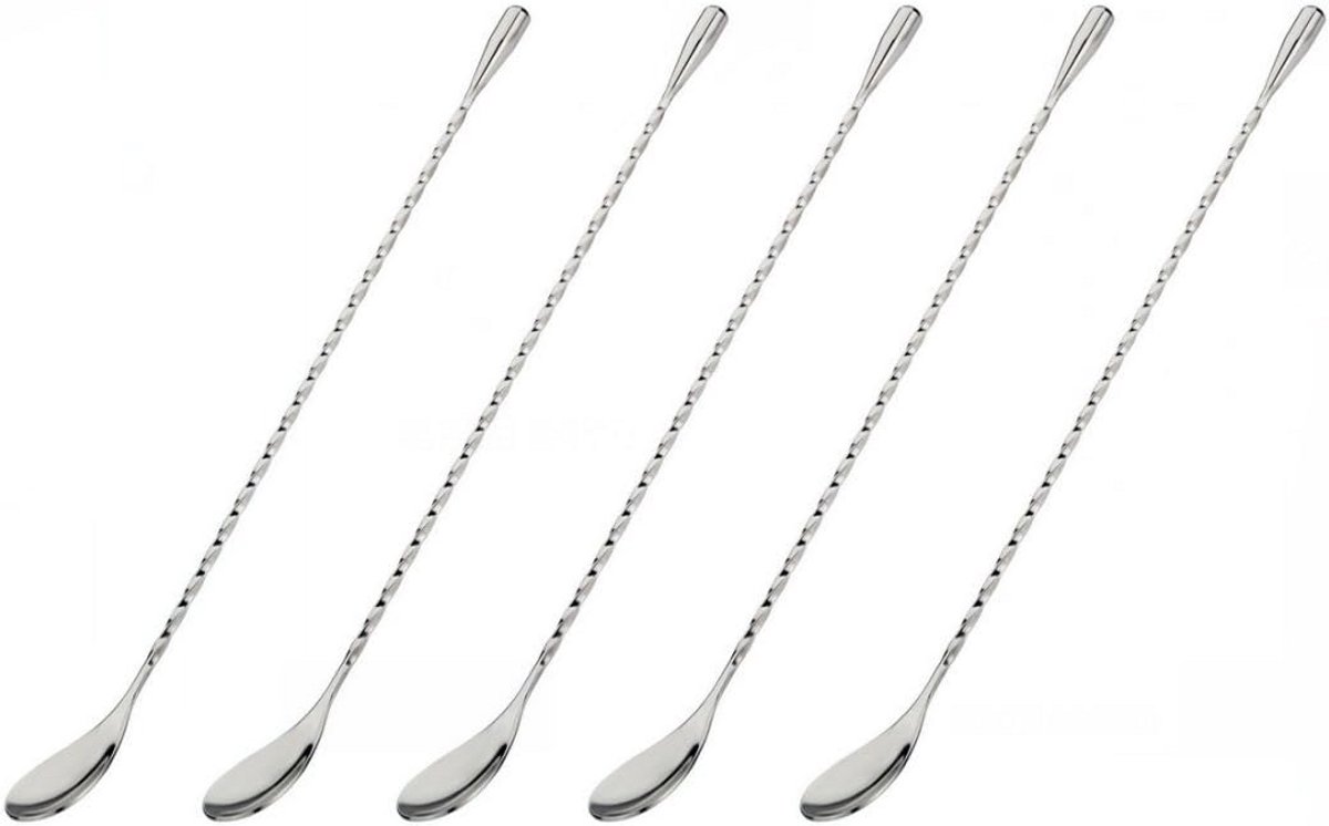 Set van 5 RVS Cocktaillepels met Spiraalvormige Handgreep (30 cm)