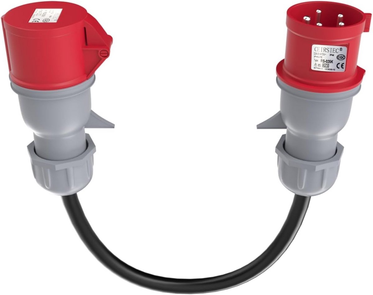 CEE Verbindingskabel 16A naar 16A Stekker Koppeling 5-Polig 400V Adapterkort