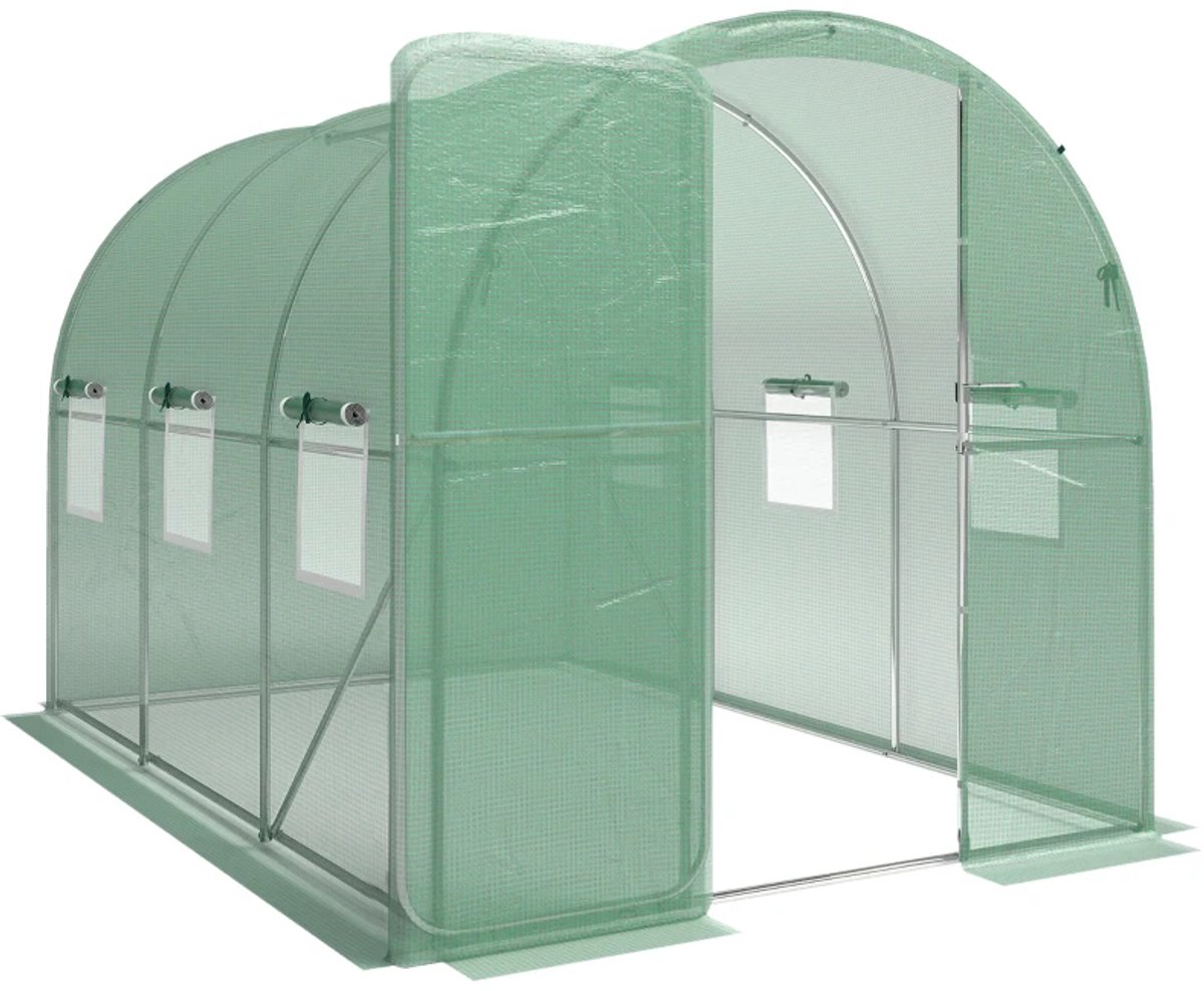 Polytunnelkas - Kas - Tunnelkas met Afsluitbare Deur - Foliekas - Kweektunnel - Kweekkas - Kastunnel - Groentekas - Plantenhuis - Plantenteelt - Tomatenkas - voor Groenten, Bloemen, Planten - 300x200x200 cm - Groen