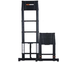 Kibani telescoopladder 3,80 meter – Zwart – Softclose – Stabiliteitsbalk – 150kg draaggewicht – EN131-6 goedgekeurd