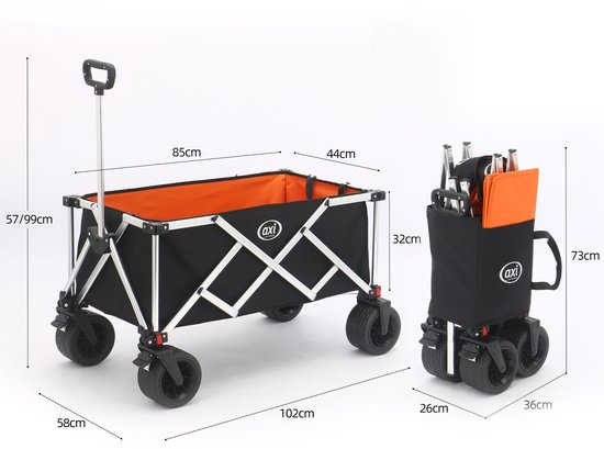 AXI SB151 Opvouwbare Bolderwagen Aluminium - Zwart/oranje - Met Trekstang, Remmen en Hoes - 100 kg Draagvermogen - Eenvoudig mee te nemen van Merkloos — afbeelding 5