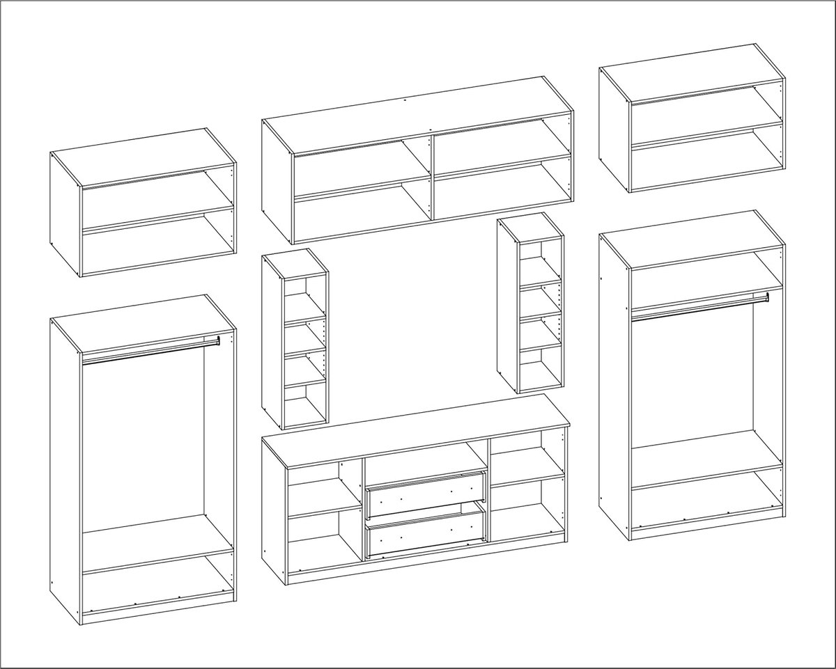 Woonkamermeubel 380 x 240 x 54 cm – Moderne 3-Delige Kastwand met TV-Kast, Wandrek en Bovenkasten – Eiken Lefkas – Abkantoor