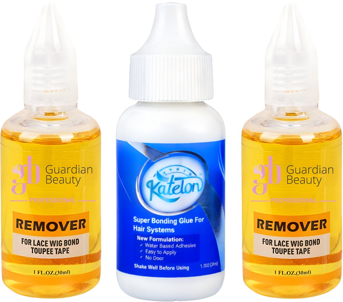 Pruik Lijm & Guardian Beauty Remover Set - Super Bonding Glue for Hair Systems - Katelon - 38ml + GB Remover - Geel - For Lace Wig Bond and Toupee Tape - 2 stuks - 30ml - Haarextensions
