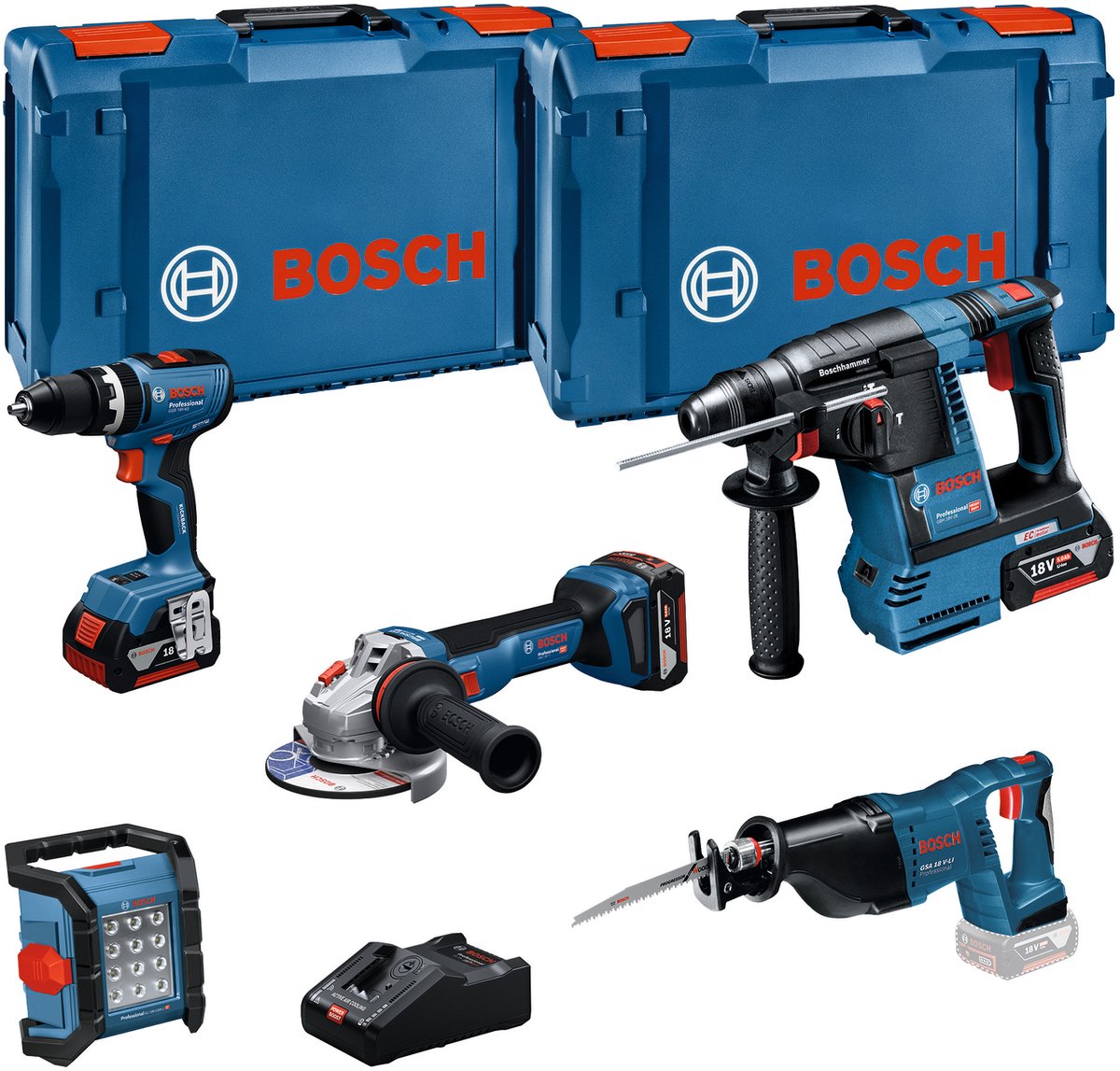 Bosch Combo Kit 18V set met 5 gereedschappen: GSB + GBH + GWS + G...