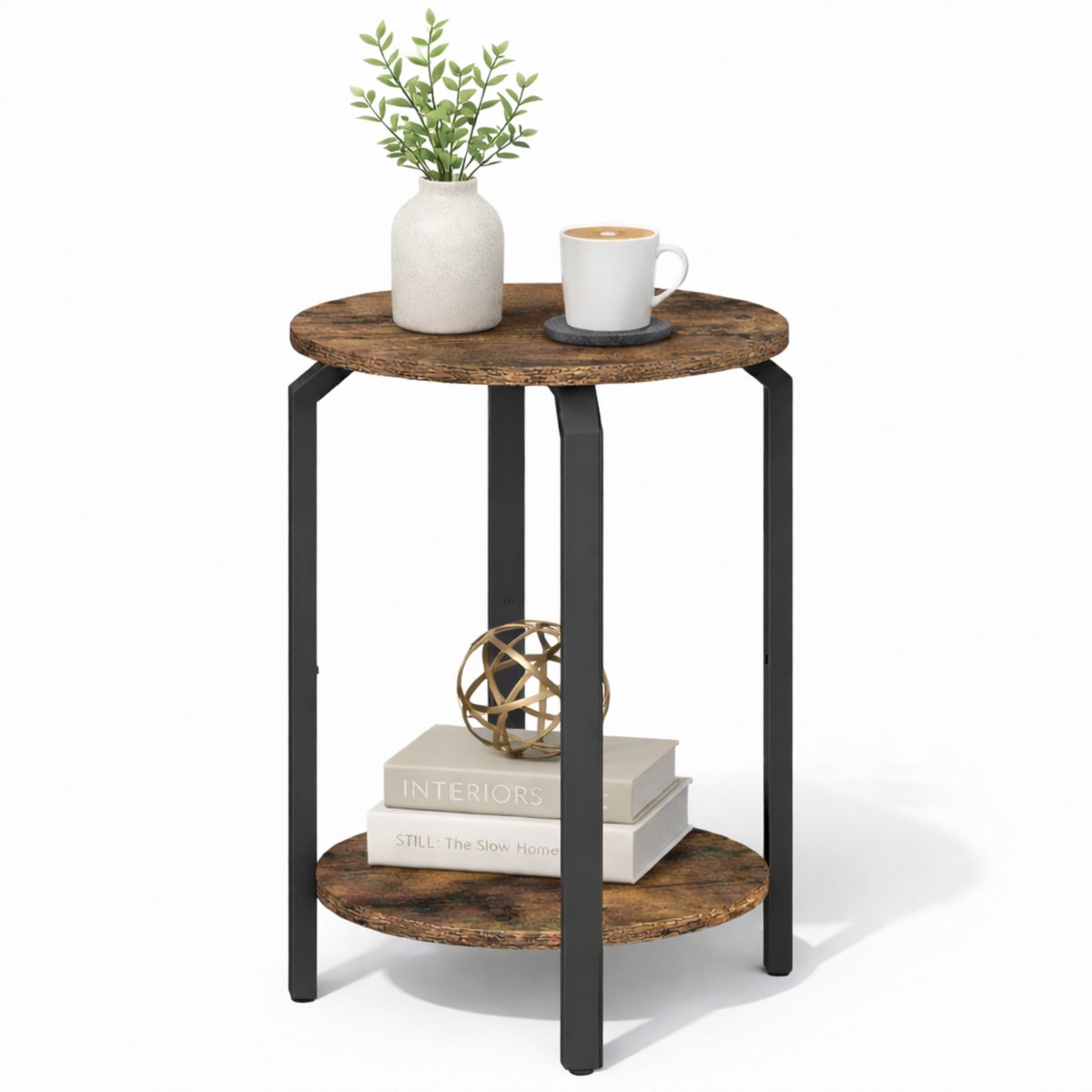 ACAZA Bijzettafel - Nachtkastje - Vintage Bruin en Zwart - 40 x 58 cm (B x H) - Banktafel - Ronde Salontafel - Salontafel Bruin - Bijzettafel Hout