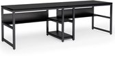 DMG Supply Dubbel Bureau - Computerbureau - 2 Werkplekken - Met Planken - 200 x 60 x 75 cm - Zwart - MDF en Metaal