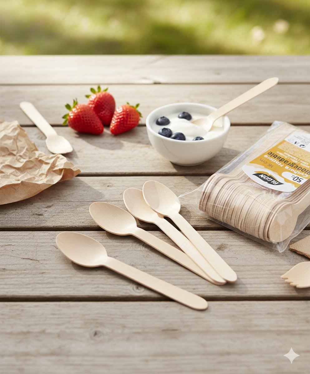 Set Lepels Algon Toetjes Hout 16 cm 50 Stuks