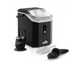 Bardi 1.1L - Nugget IJsblokjesmachine Square - Crushed Ice Maker met IJsschep - 15kg/24 uur - Ijsblokjesmaker - Met Luxe Thermosbeker - Zwart met citruspers zwart