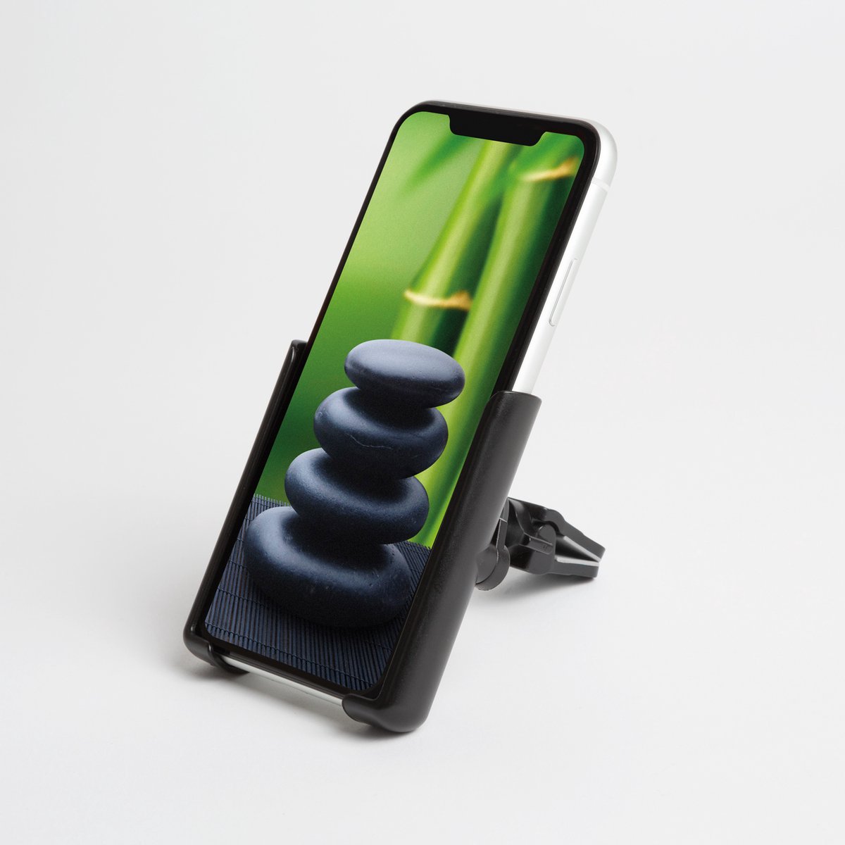 Telefoonhouder voor auto - Bevestiging aan ventilatierooster - Automatische breedte-instelling (65-80 mm) - Kunststof - Zwart - 83 × 80 × 90 mm [54995]