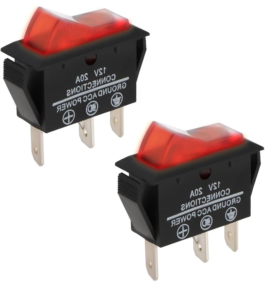 Allecto - Tuimelschakelaar - Rood - 12V - LED - Bediening - Schakelaar - Caravan - Electrolux - Dometic - Compatibel met - Koelkast - 2 stuks - 20A - 3-pins - 2-Positie