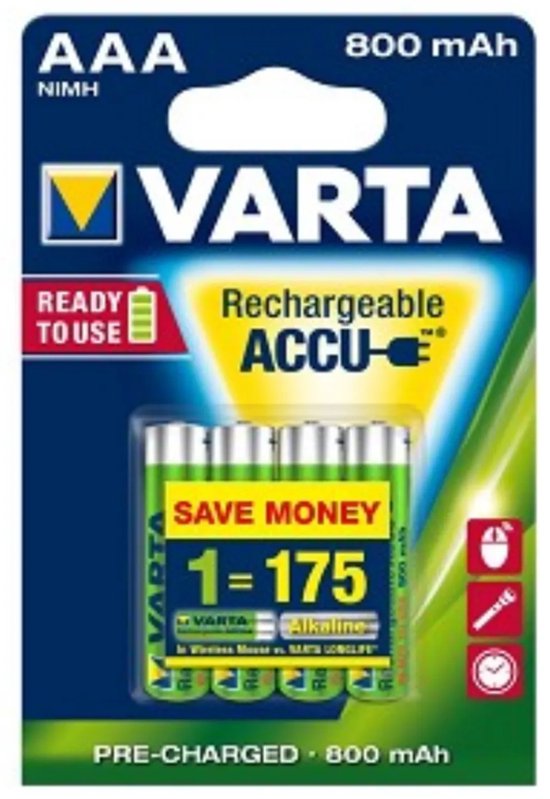 Varta AAA Oplaadbare Batterijen - 800mAh - 4 stuks