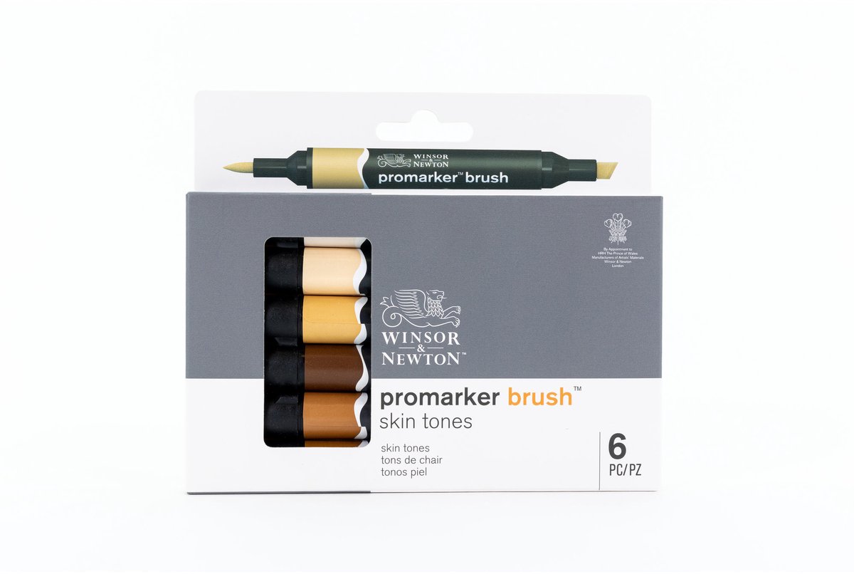 Winsor & Newton 0290127 Promarker Brush 6 Skin Tones Set | Professionele alcoholmarkers & layoutmarkers
