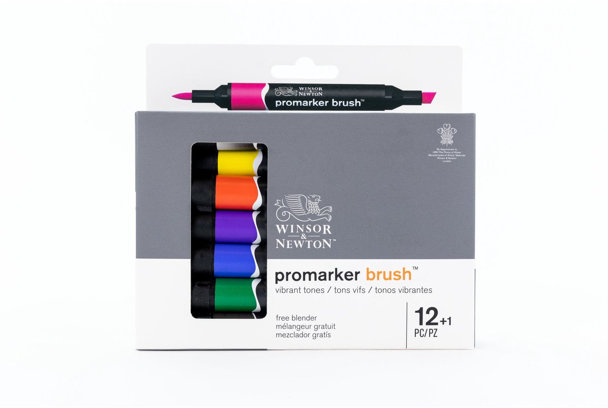 Winsor & Newton 0290145 Promarker Brush 12 Vibrant tones Set | Professionele alcoholmarkers & layoutmarkers