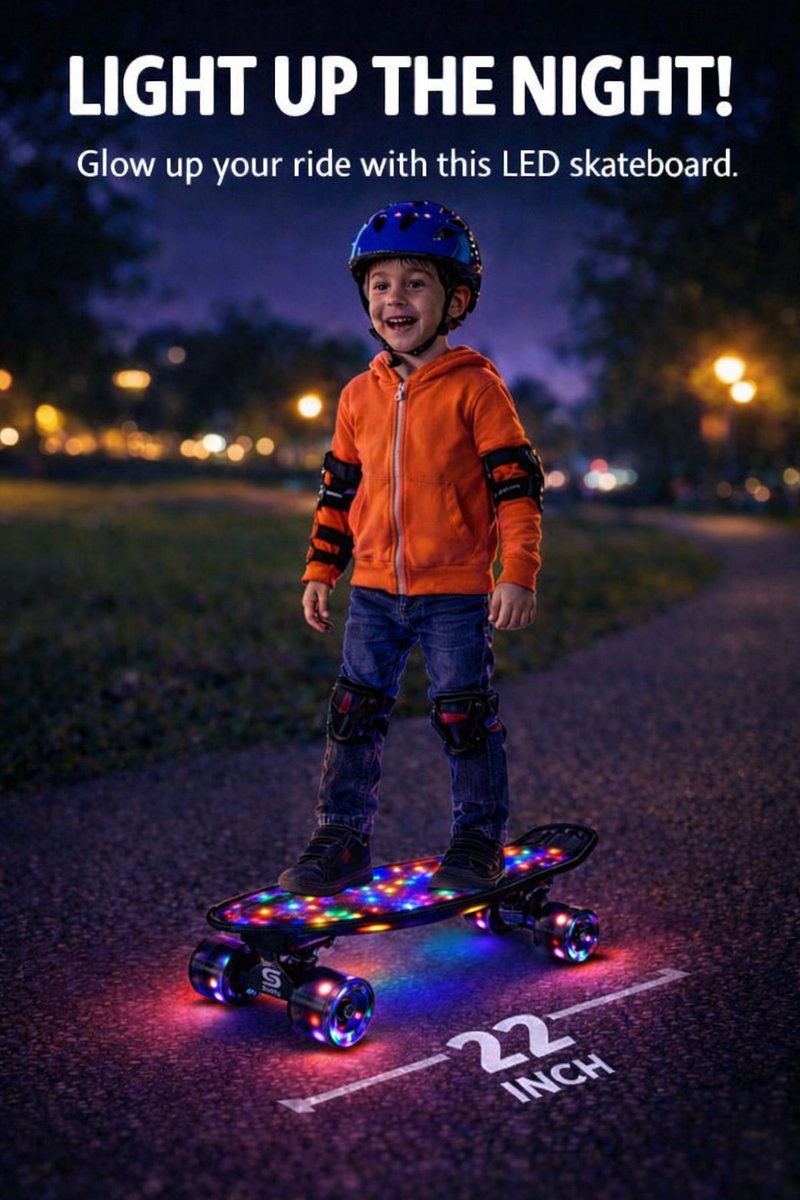 Suotu Skateboard met LED Lichtgevend Dek & Wielen - ABEC-9 - Tot 50 kg - Skateboard Meisjes/jongens - Skateboard Volwassenen -Flitszwart — afbeelding 3